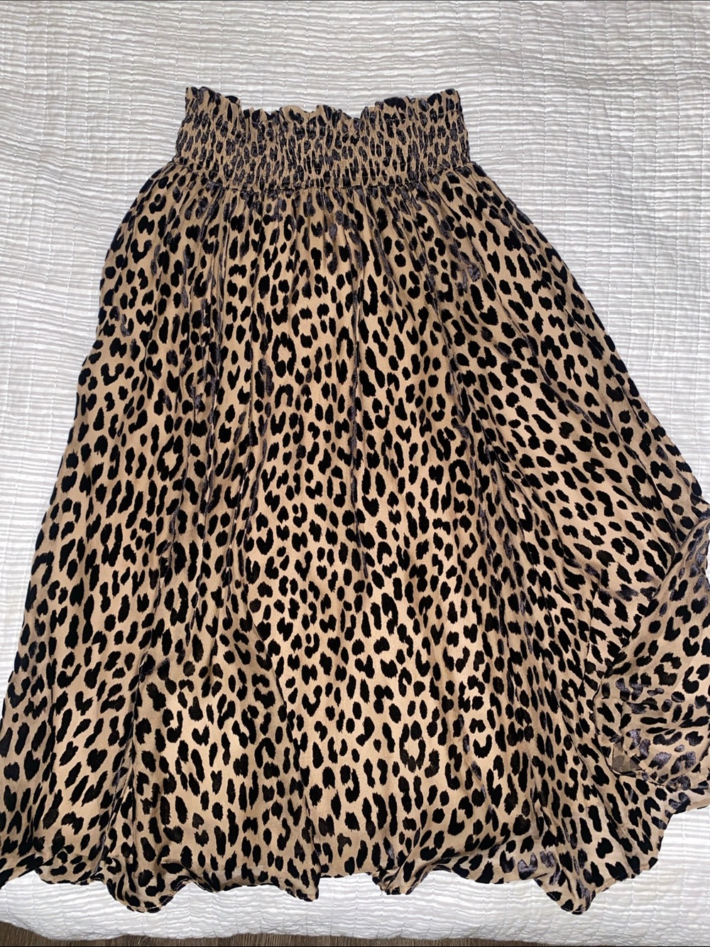 Kate spade black velvet Leopard Print Elastic Waist Midi Skirt - Tan & Black
